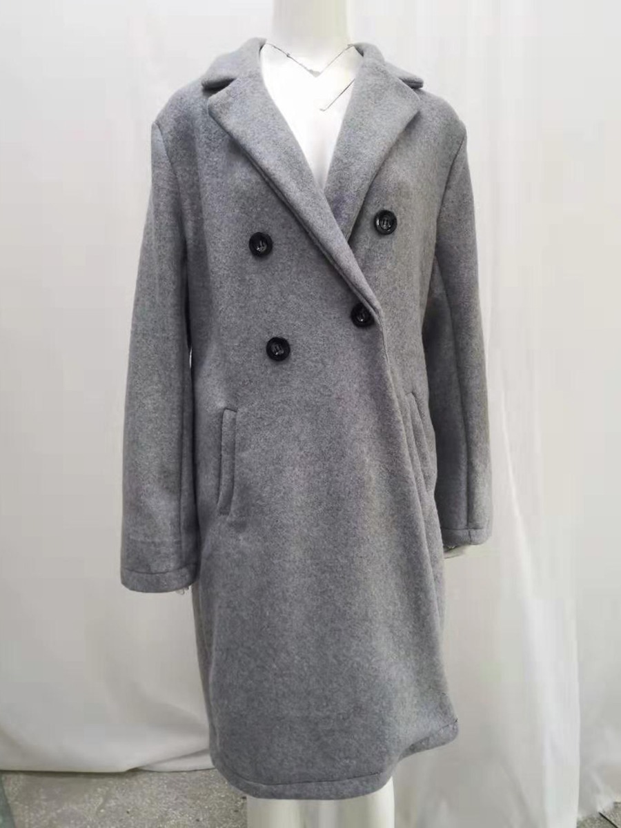 Lapel Collar Solid Color Woolen Coat