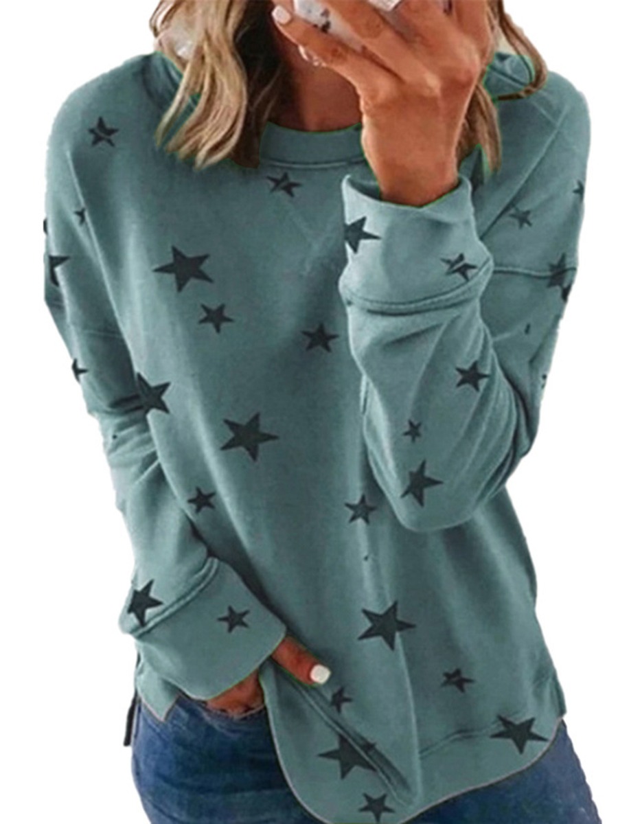 Buy Women's Long Sleeve Star Print Split Sweatshirt - SheStar