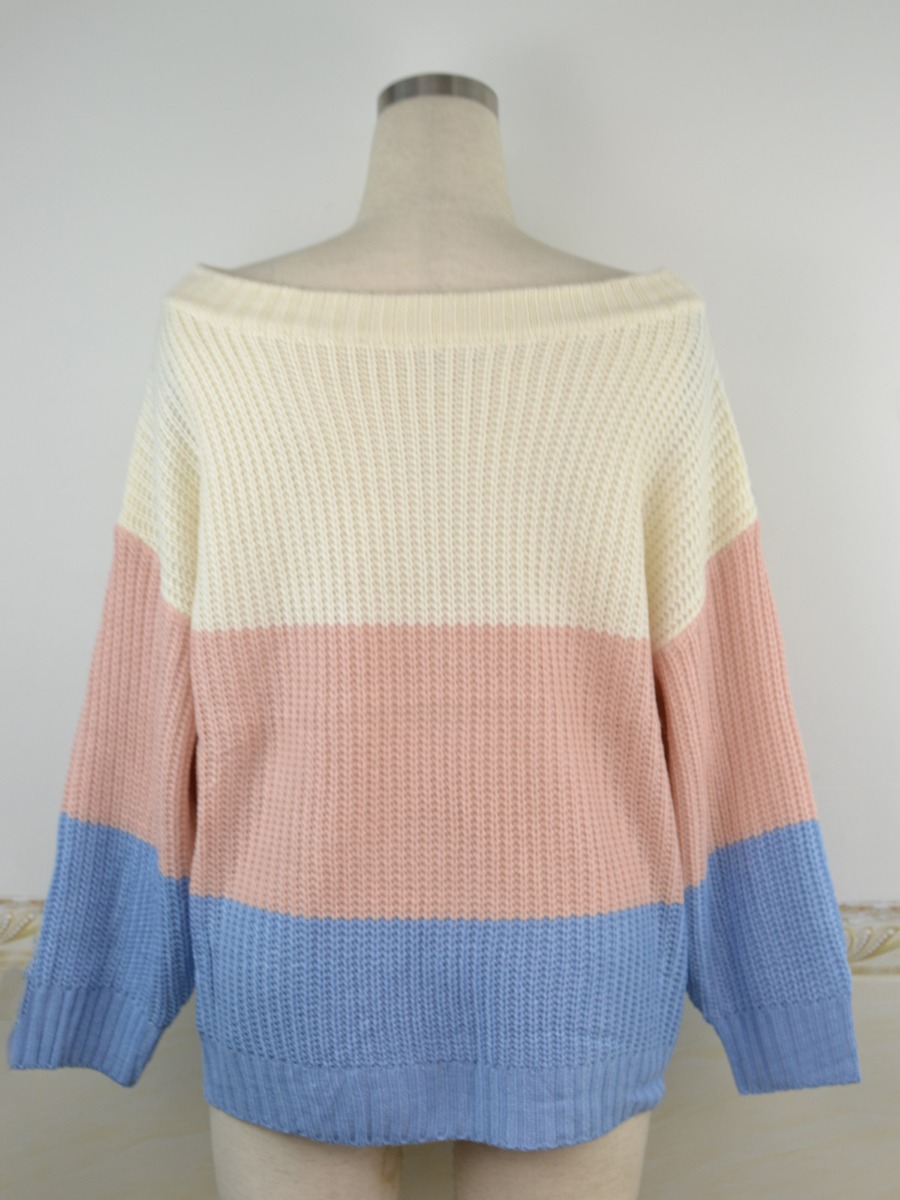 Off Shoulder Colorblock Crochet Sweater