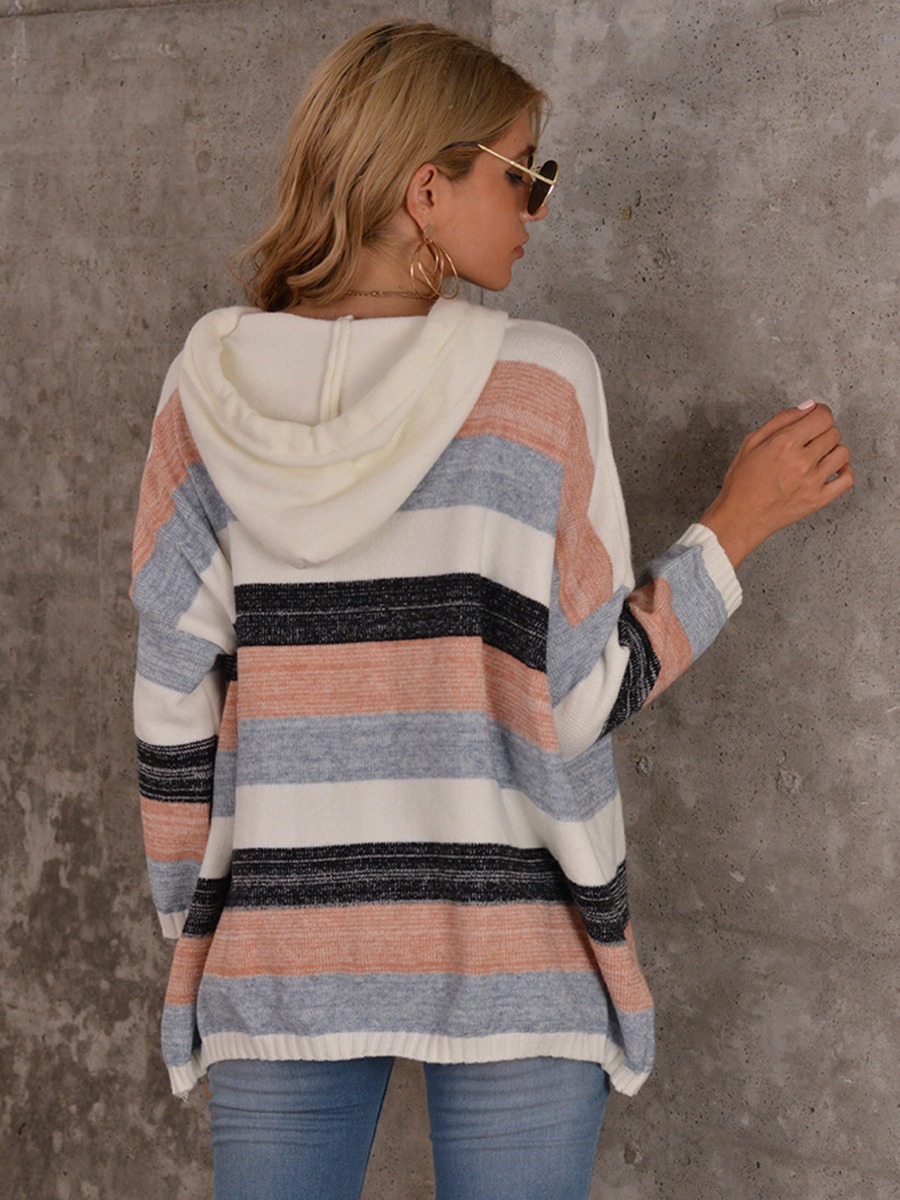 Color Blocking Stripe Knitting Hoodies
