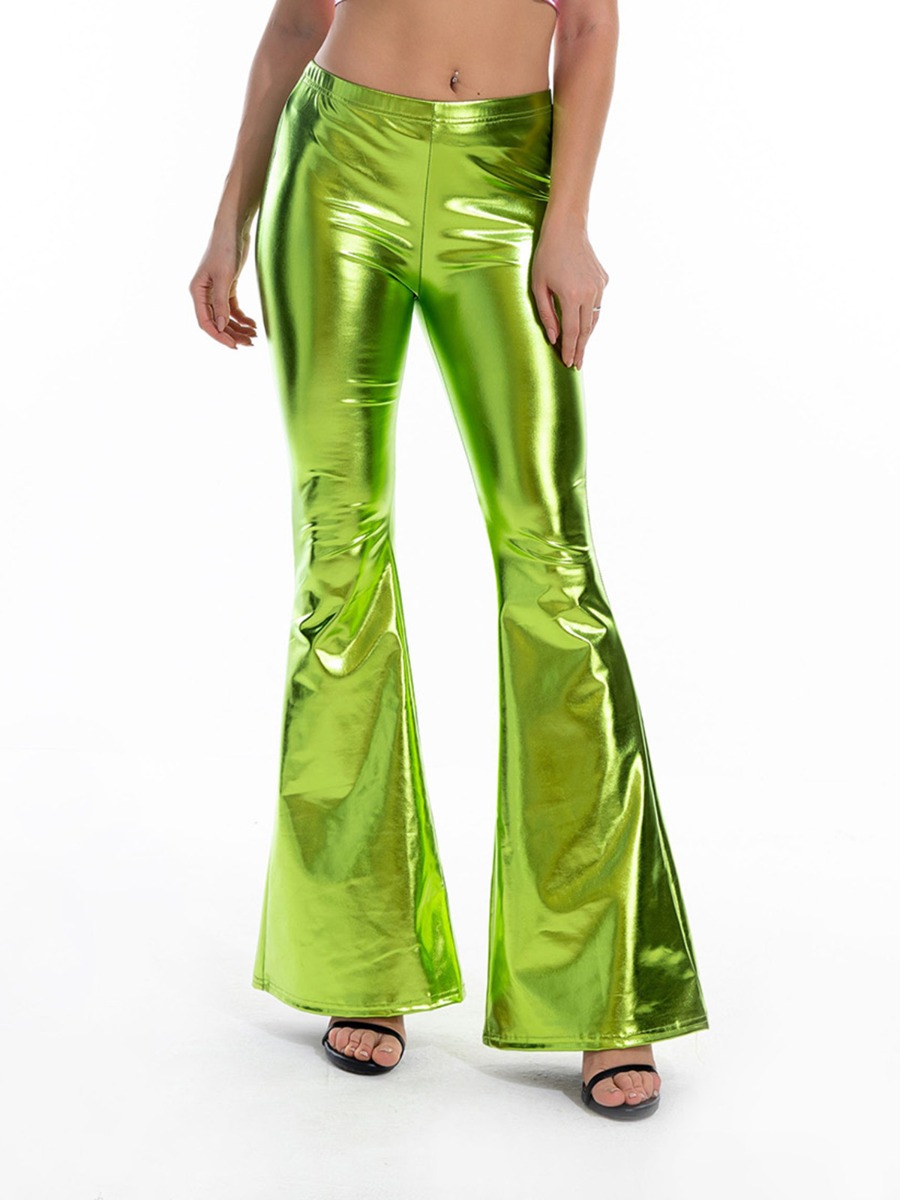 Solid Color Glossy Flared Pants