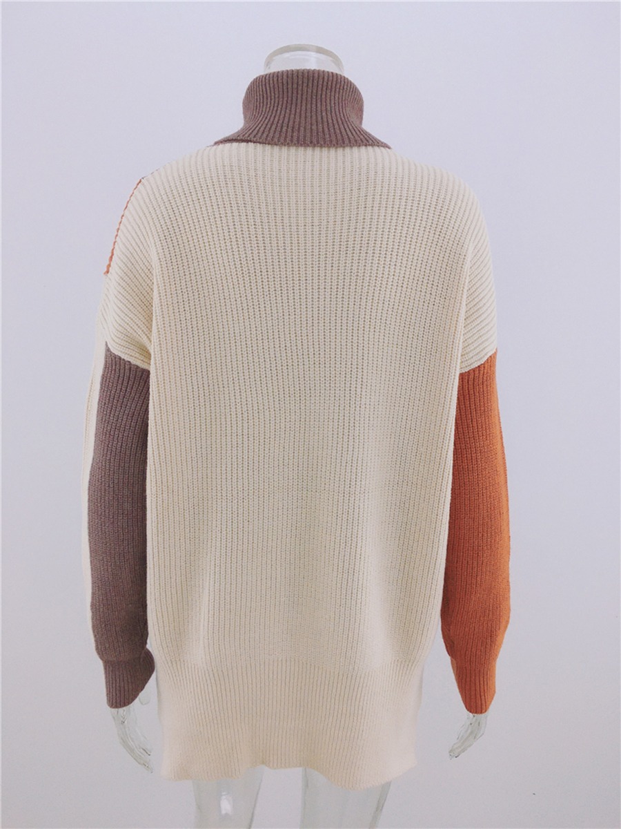 Turtle Collar Colorblock Textured Knit Sweater