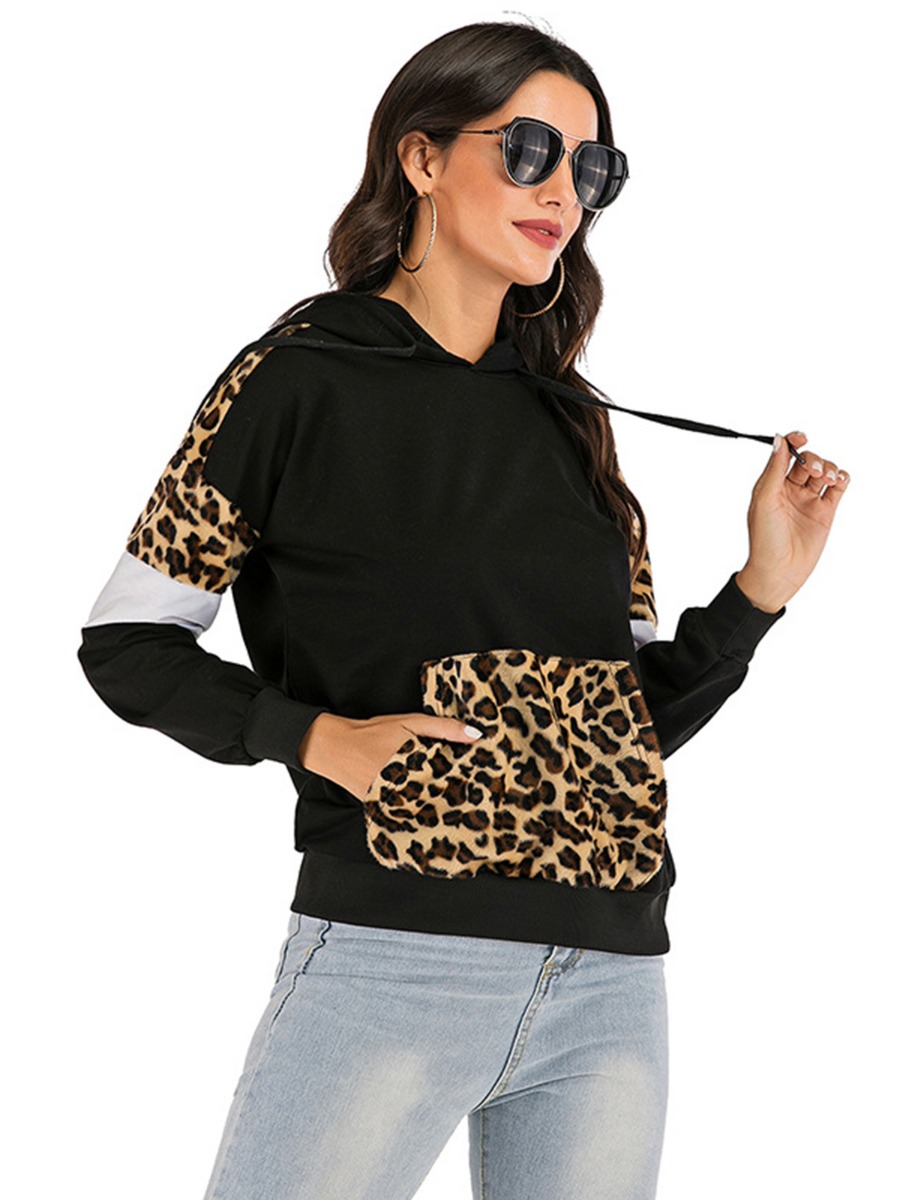 Leopard Colorblock Pocket Hoodies