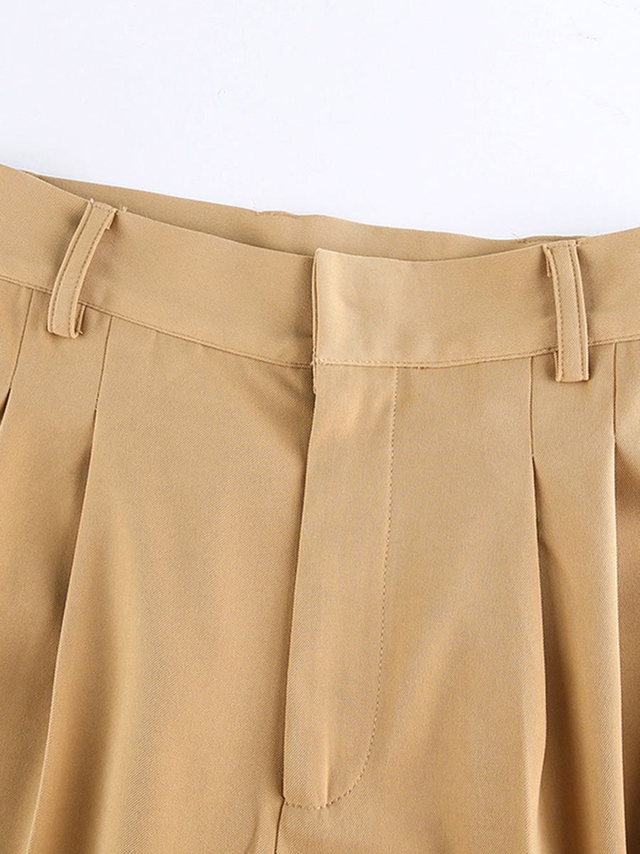 Solid Color Straight Pleat Trousers