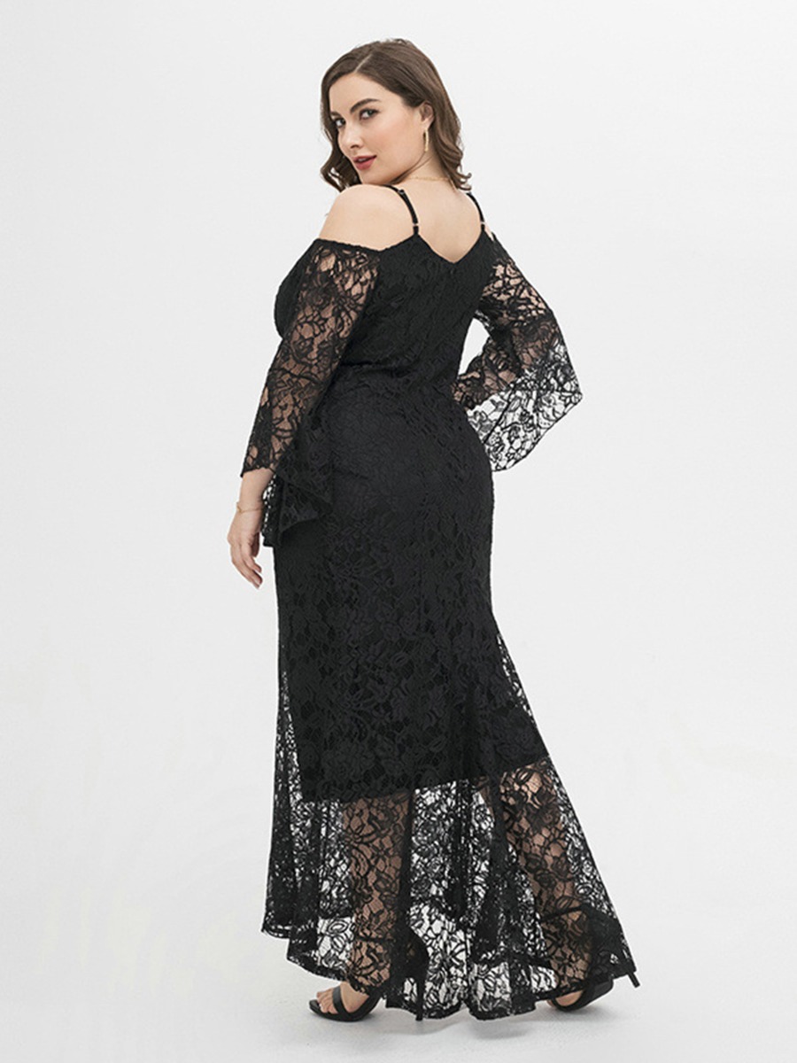 Plus Size Elegant Cold Shoulder Lace Evening Dress