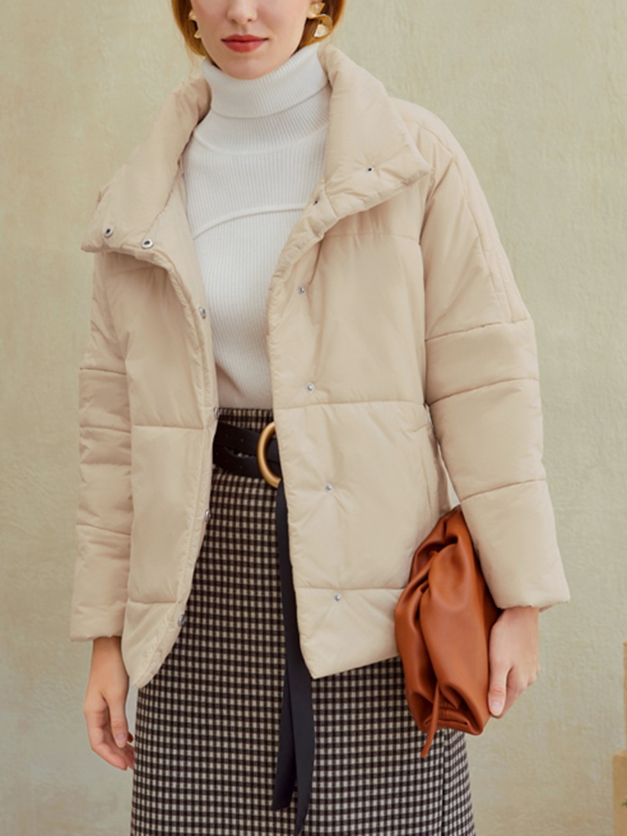 Stand Collar Plain Belted Down Coat