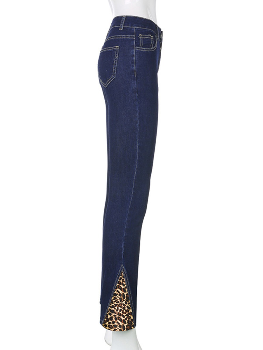Leopard Patch Bell-bottom Distressed Jeans