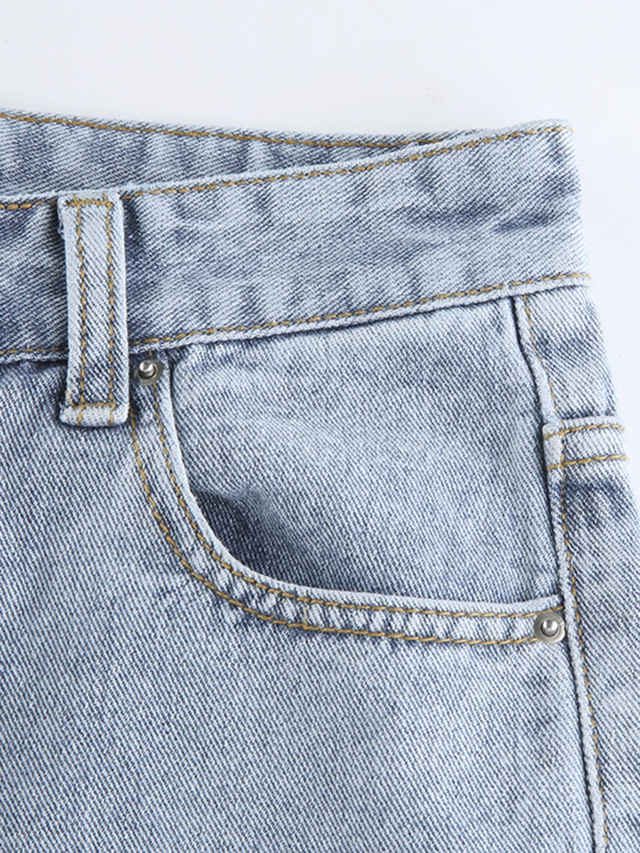 Straight-leg Split Ripped Distress Jeans