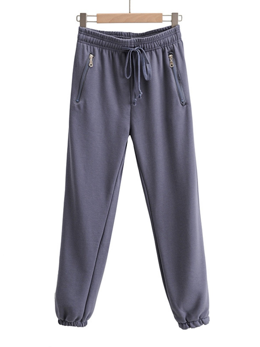 Zipper Pocket Plain Pull-on Tracksuit Pants