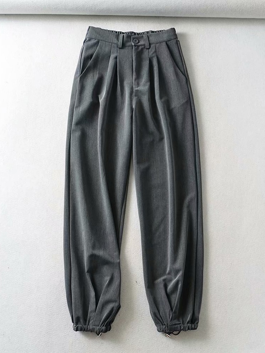 Drawcord Hem Pleat Suit Pants