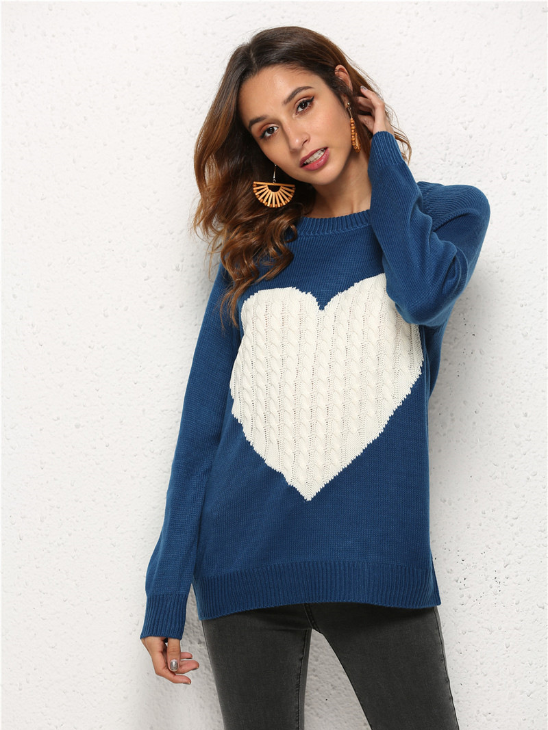Colorblock Twist Knit Heart Sweater