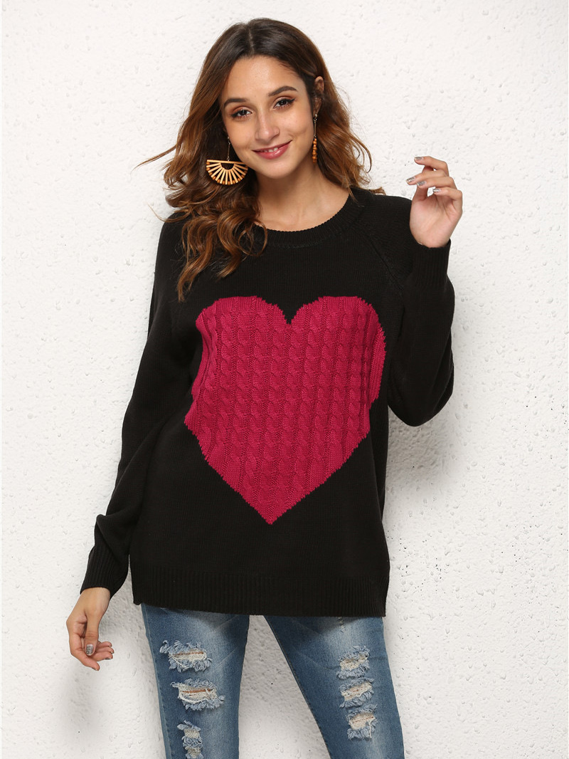 Colorblock Twist Knit Heart Sweater