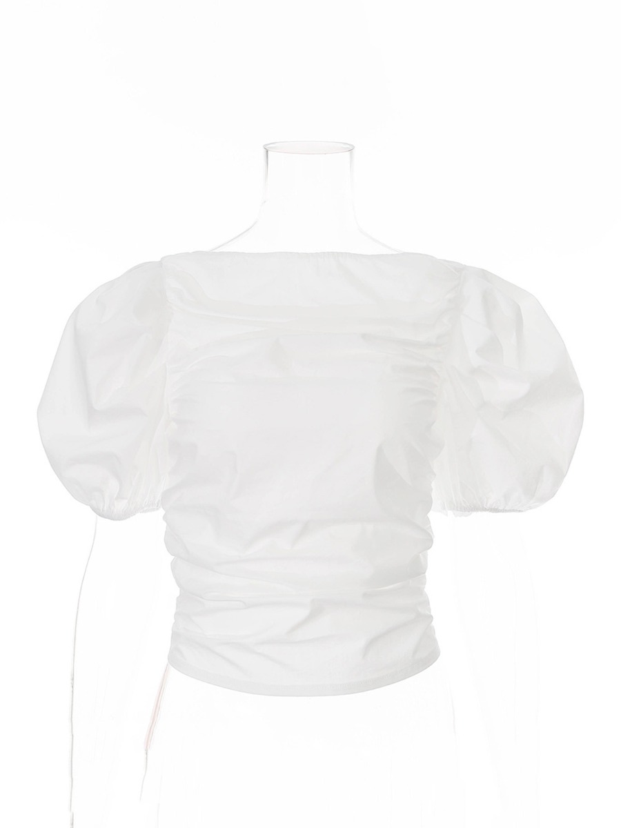 Puff Sleeve Ruched White Blouse