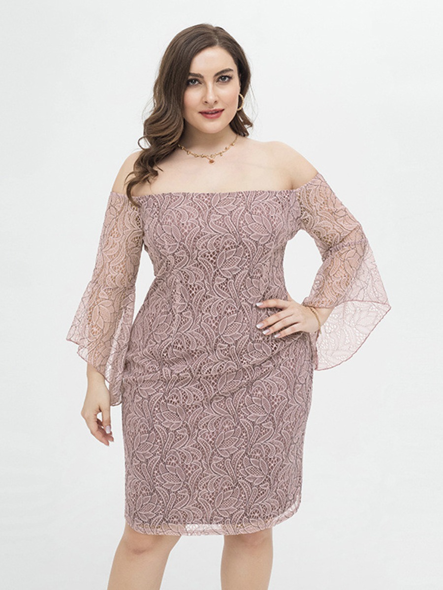Plus Size Off Shoulder Sheered Lace Dress