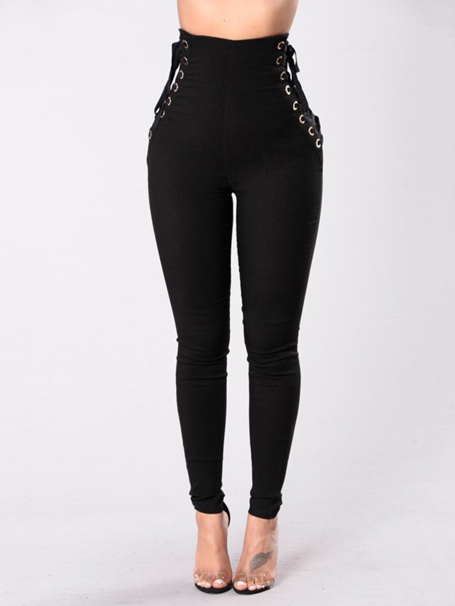 Solid Color Lace-up Moto Jeggings