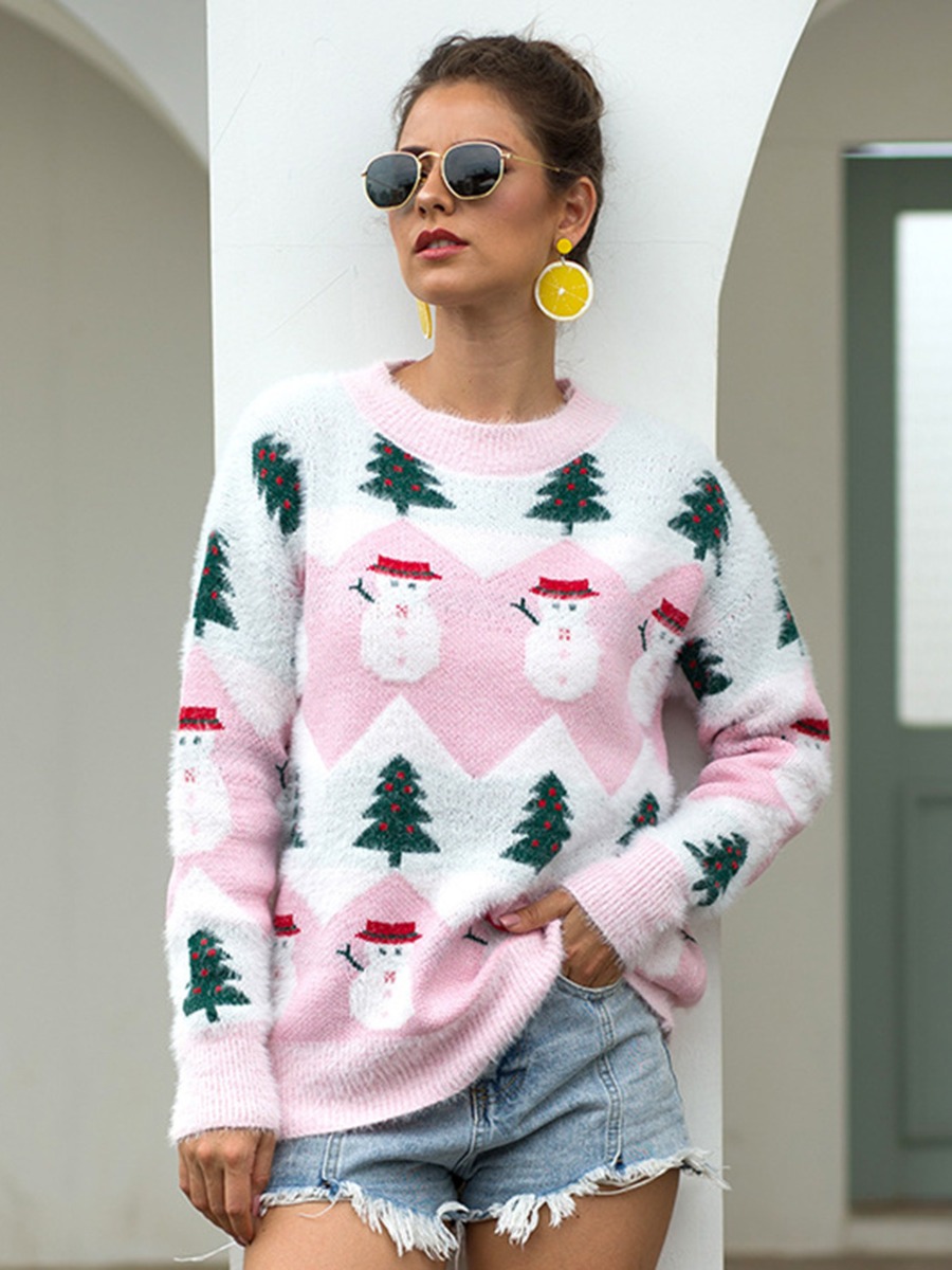 Christmas Colorblock Snowman Knit Sweater