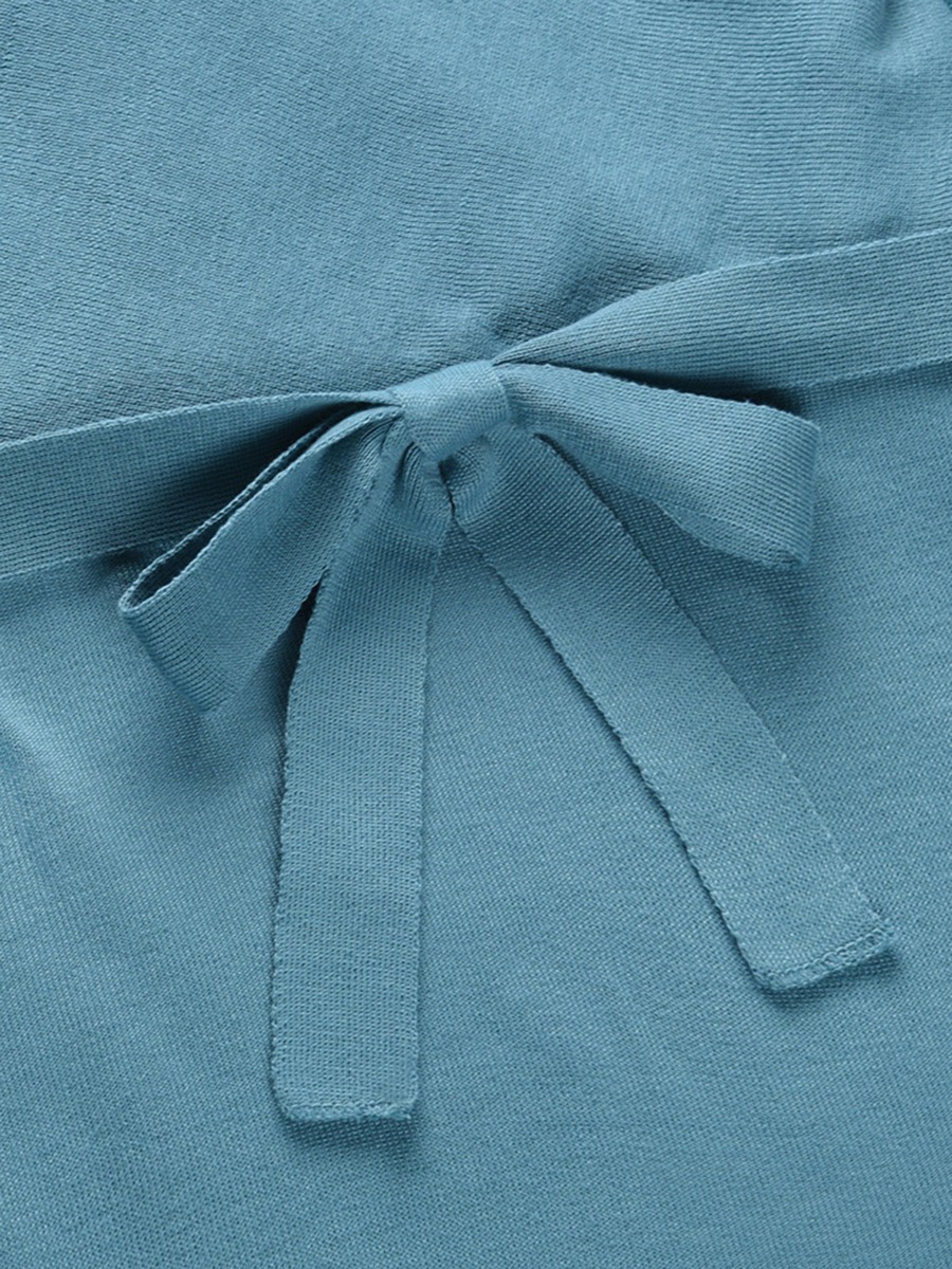 Lace Sheered Sleeve Belted Split Knit Dress