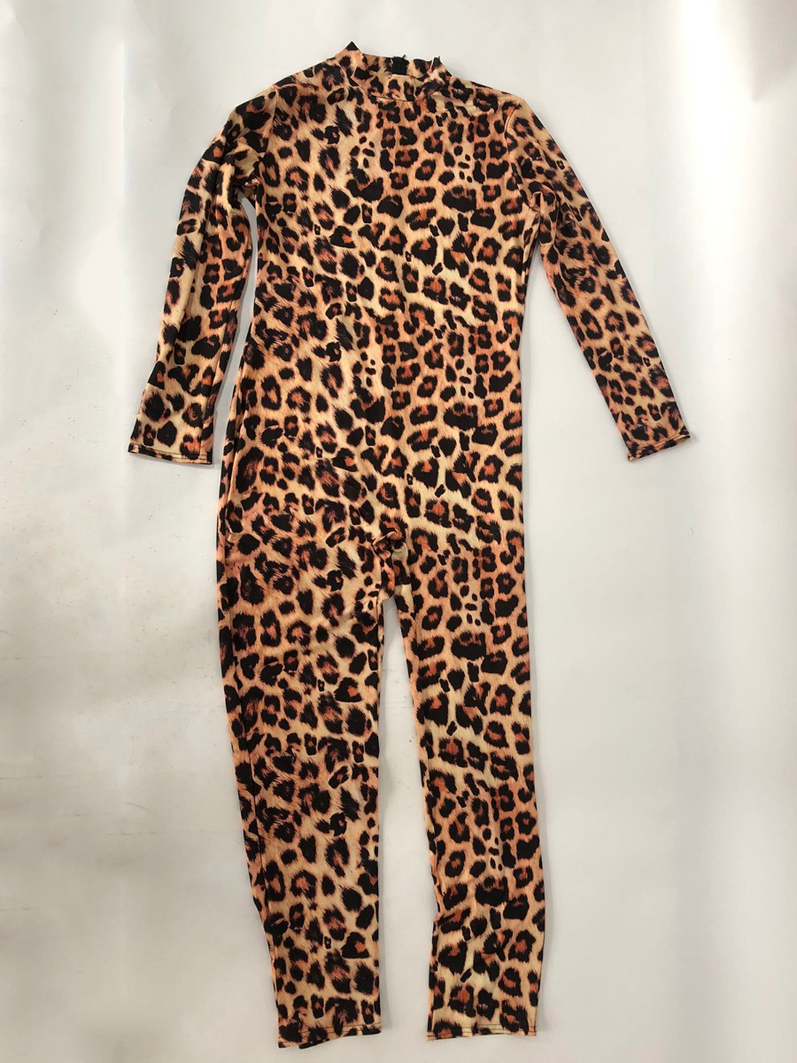 Plus Size Mock Neck Leopard Print Jumpsuit