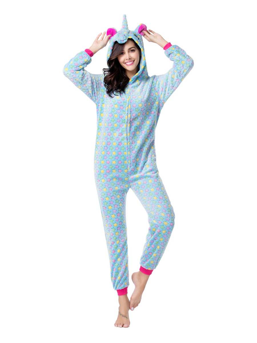 Cartoon Flannel Pajamas Lounge Jumpsuit
