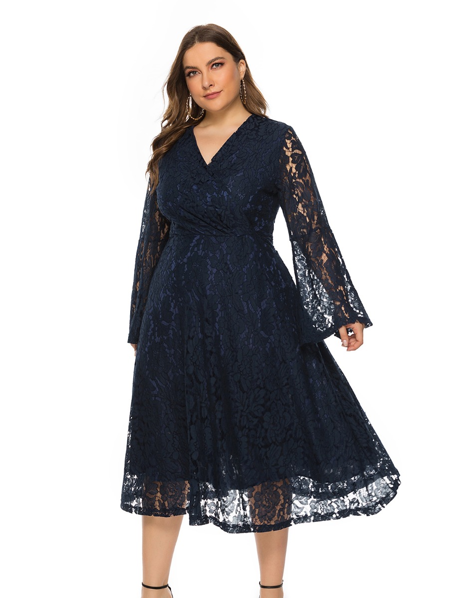 Elegant Surplice Neck Lace Oversized Prom Dress