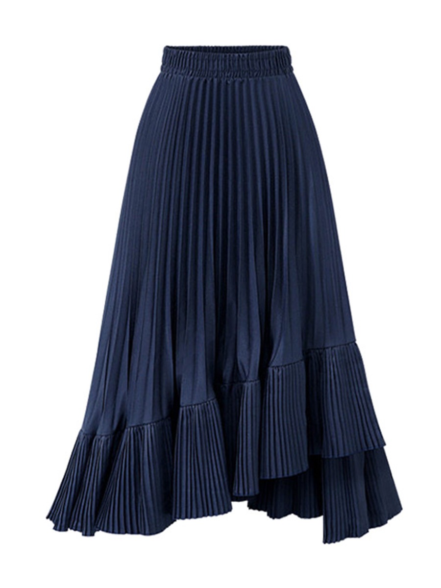 Solid Color Irregular Hem Pleated Skirt