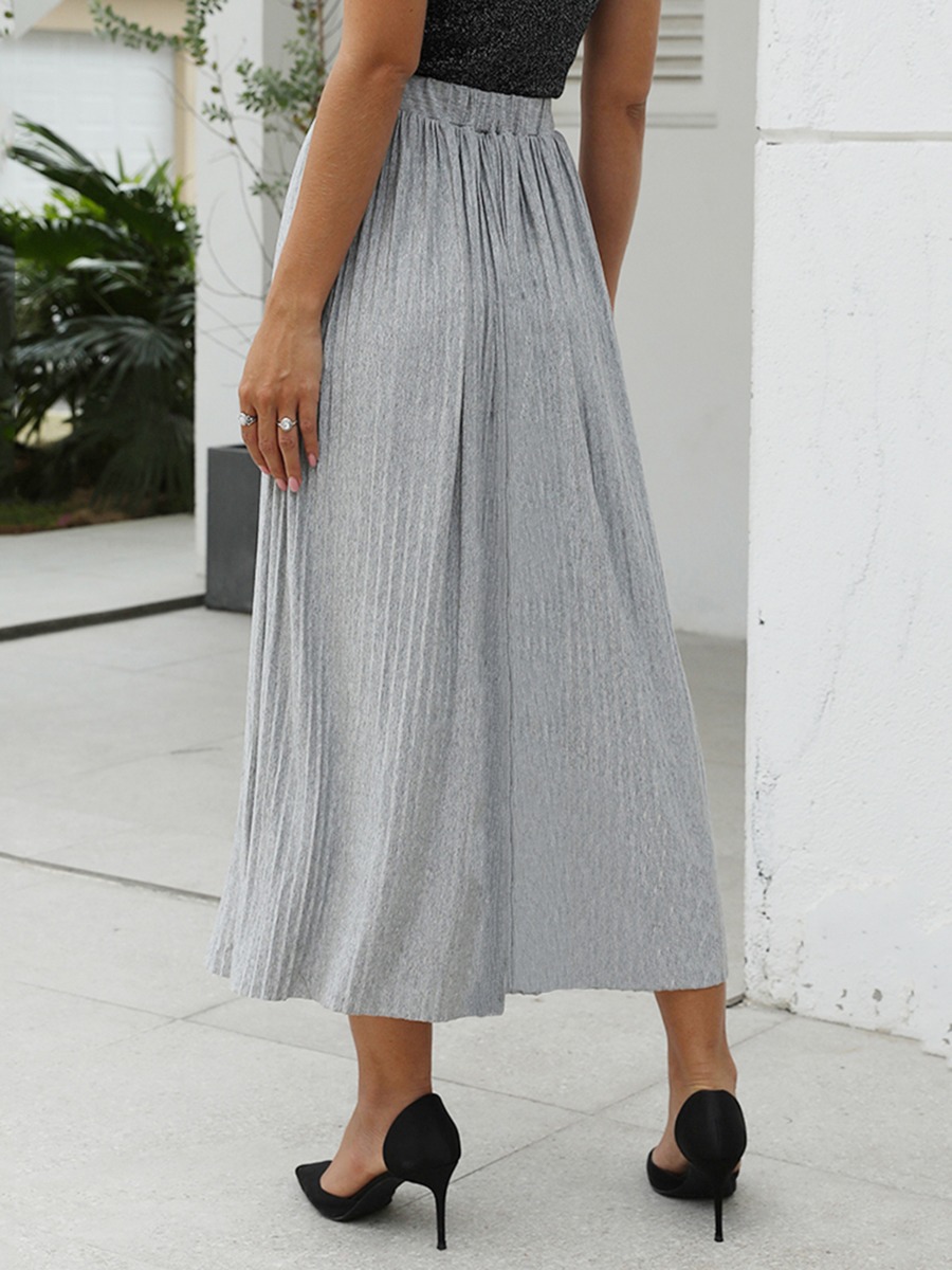 Solid Color Pleated Maxi Skirt