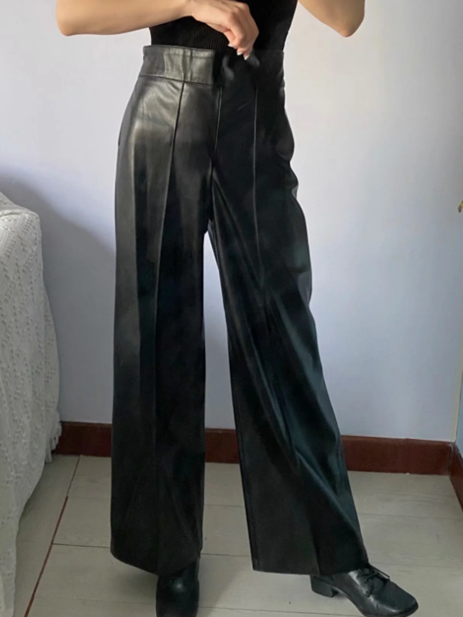 High Rise Wide-leg Leather Trouser