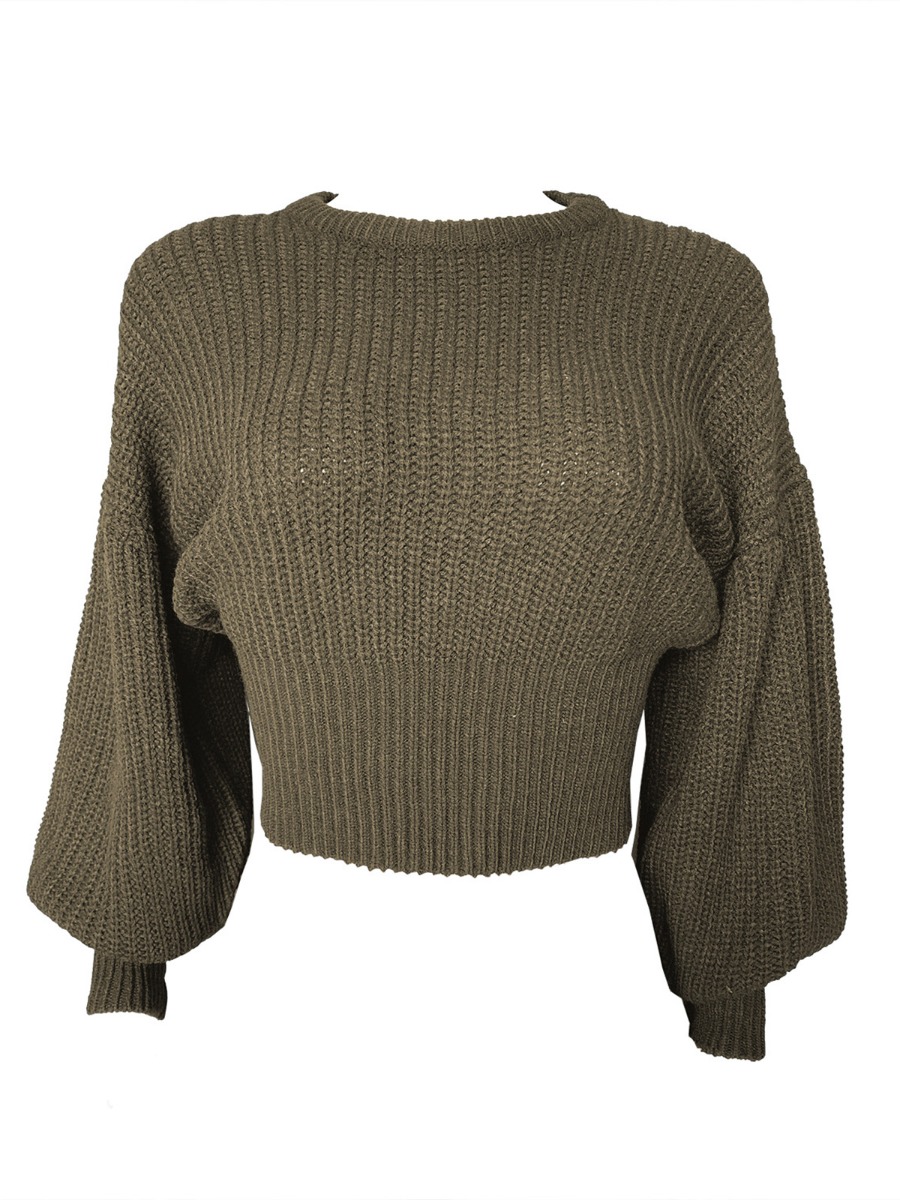 Bishop Sleeve Solid Crochet Sweater