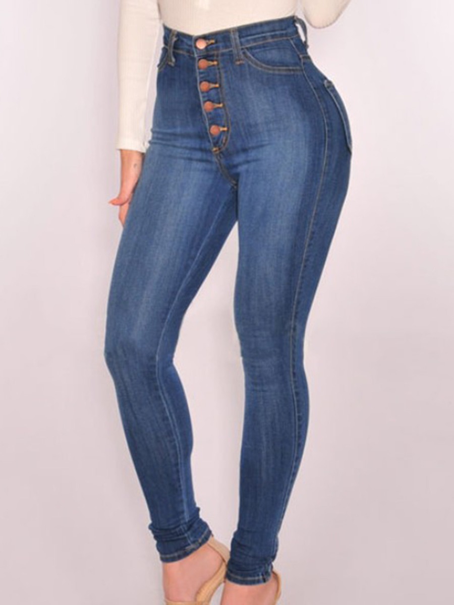 High Rise Single-breasted Women Jeans