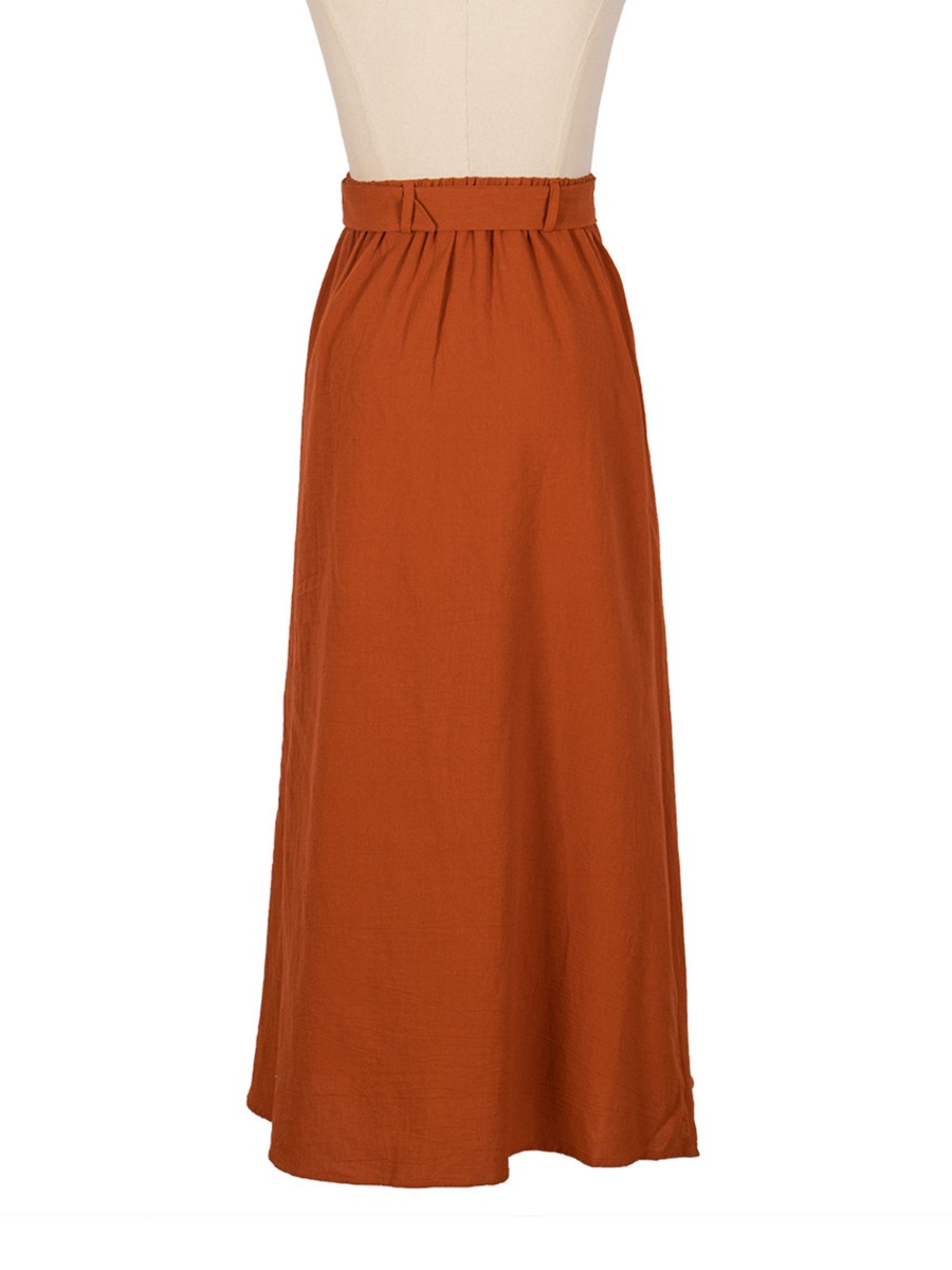 Single Breasted Linen Maxi Skit With Belt