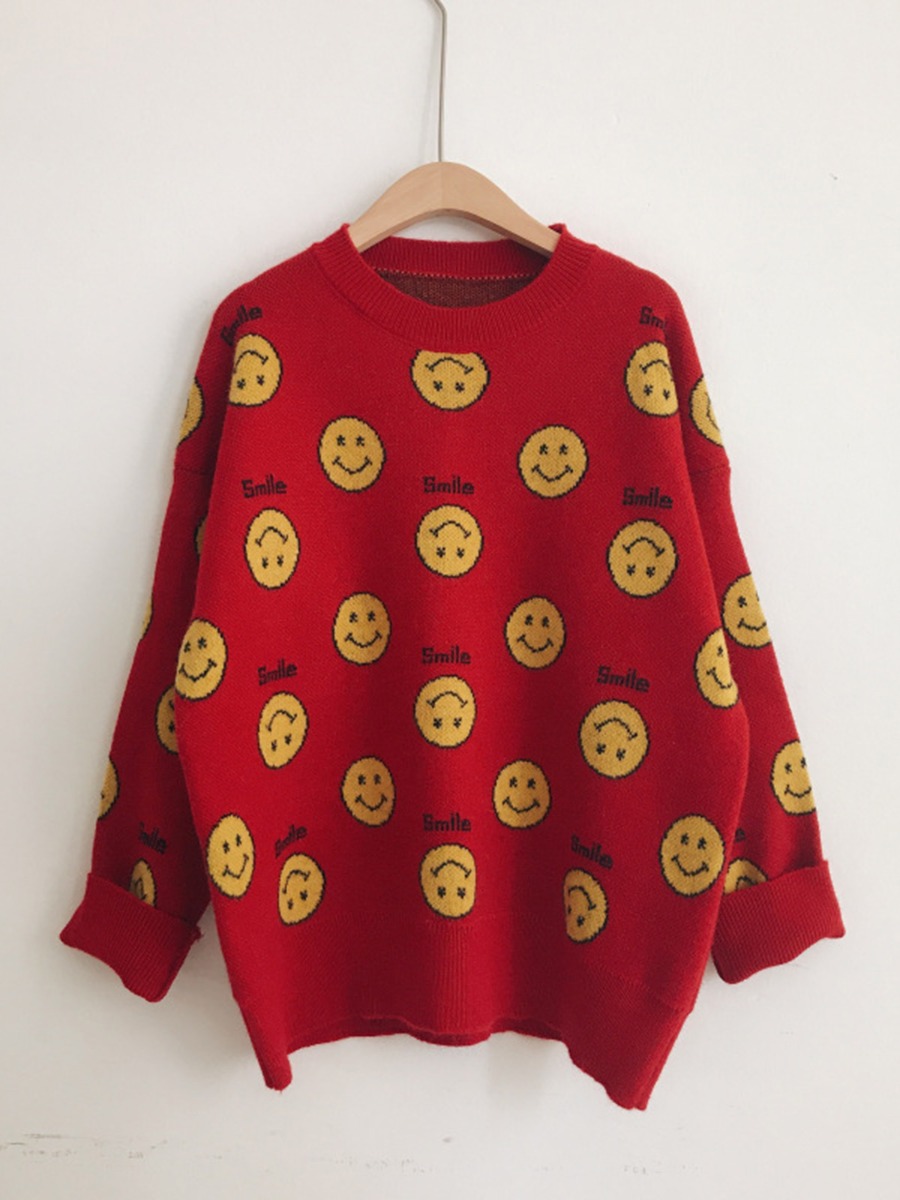 Smile Emoji Jacquard Knit Sweater