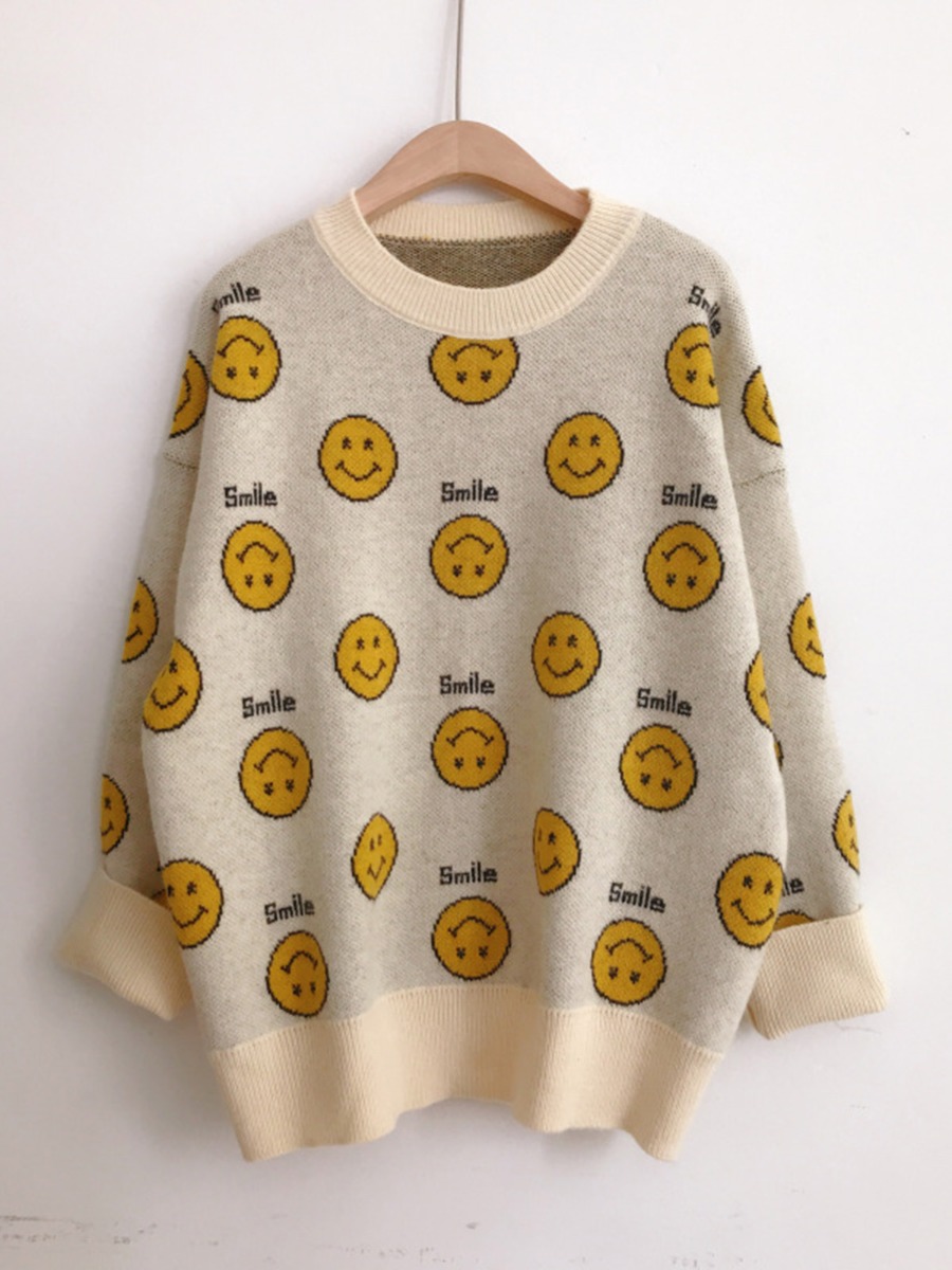 Smile Emoji Jacquard Knit Sweater