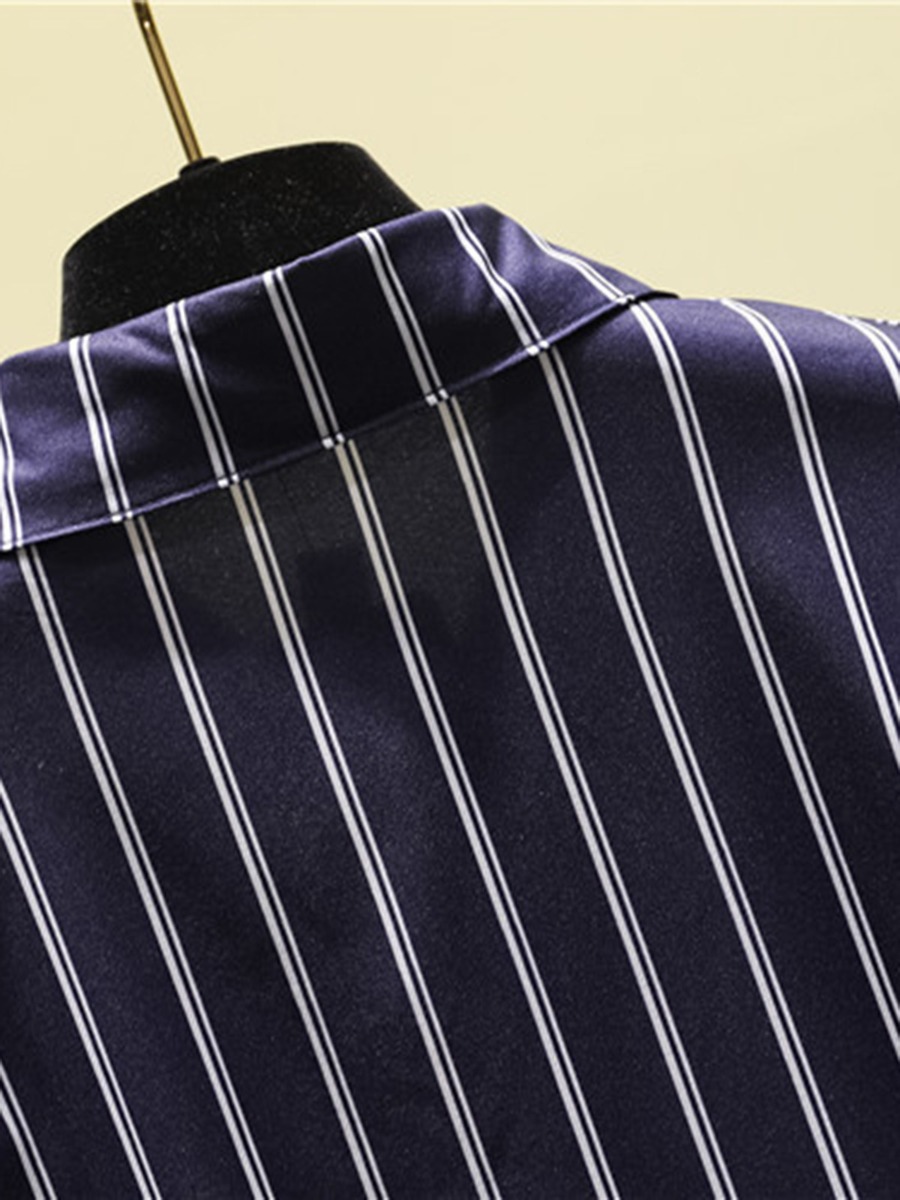 Plus Size Asymmetrical Hem Self-tie Stripe Shirt