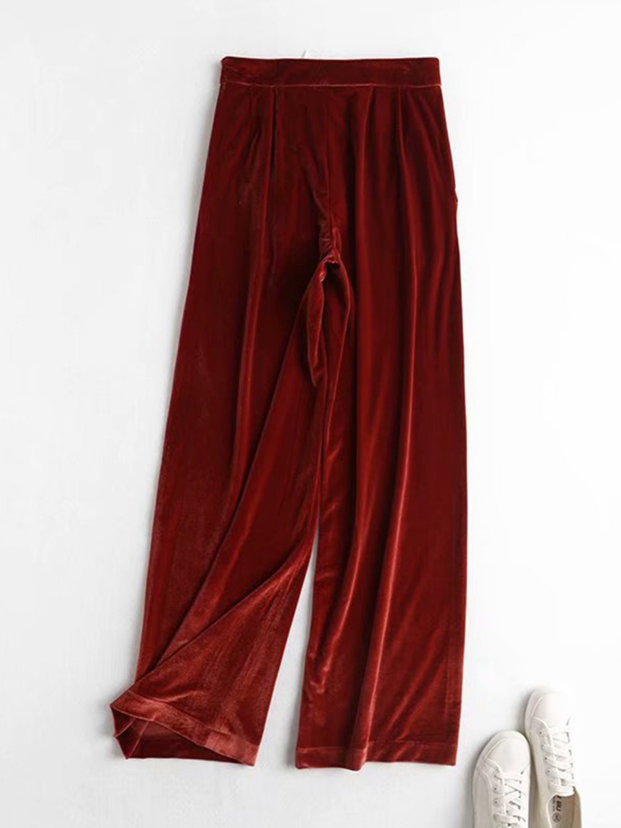 Solid Color Straight-leg Velvet Pants