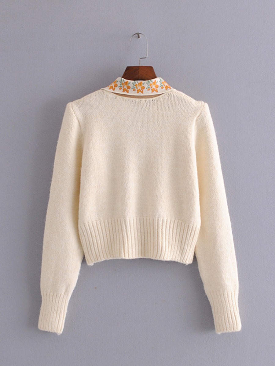 Flower Trim Buttoned Crochet Cardigan Sweater