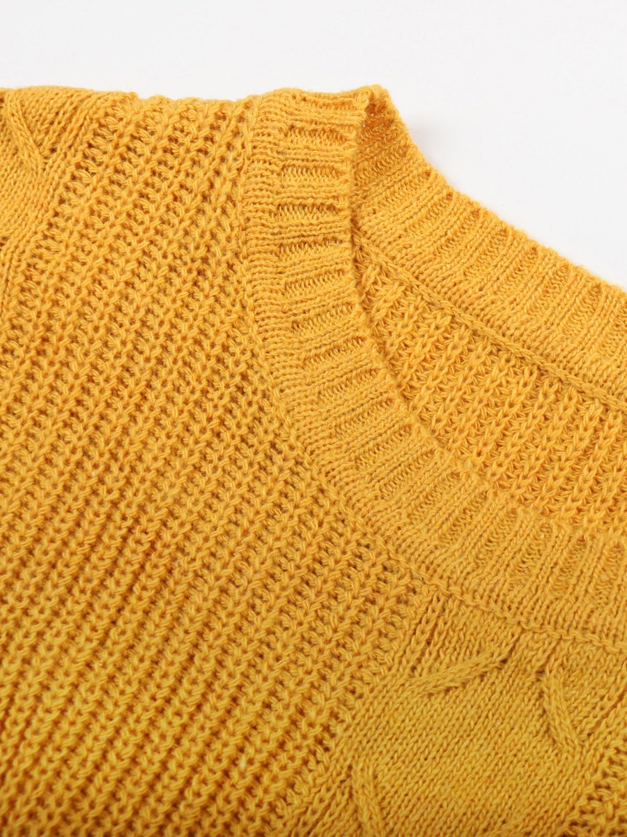 Drop Shoulder Cable Knit Split Sweater