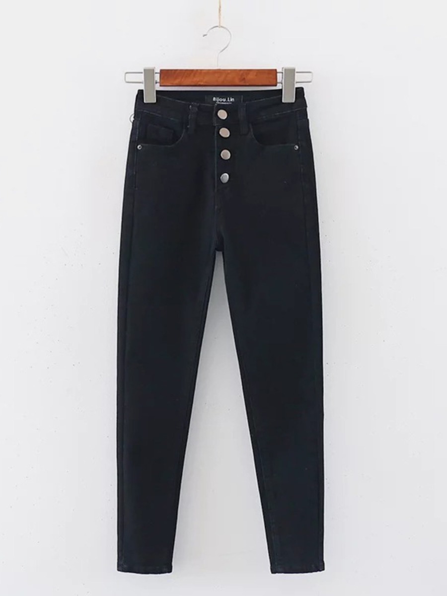 High Rise Single-breasted Pencil Jeans