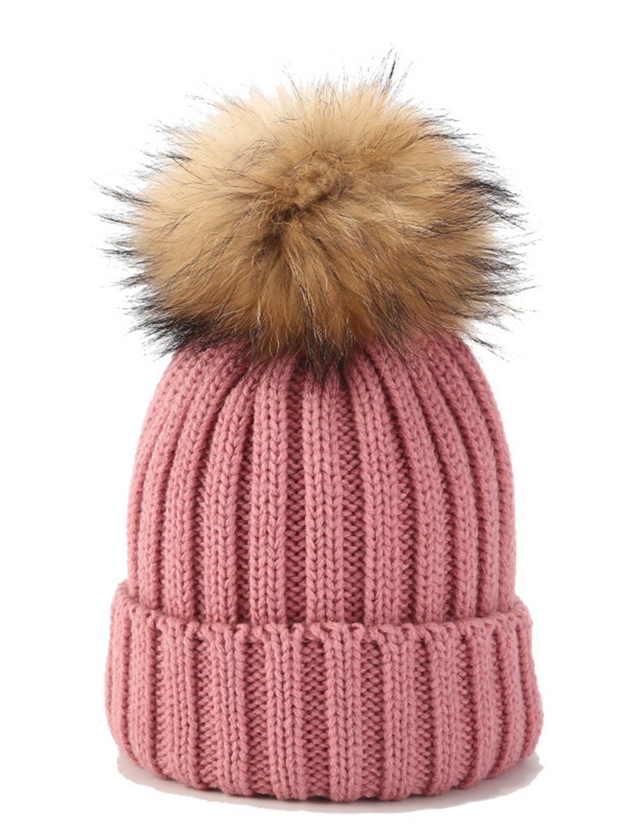 Faux-fur Pompom Knitting Beanie Hat