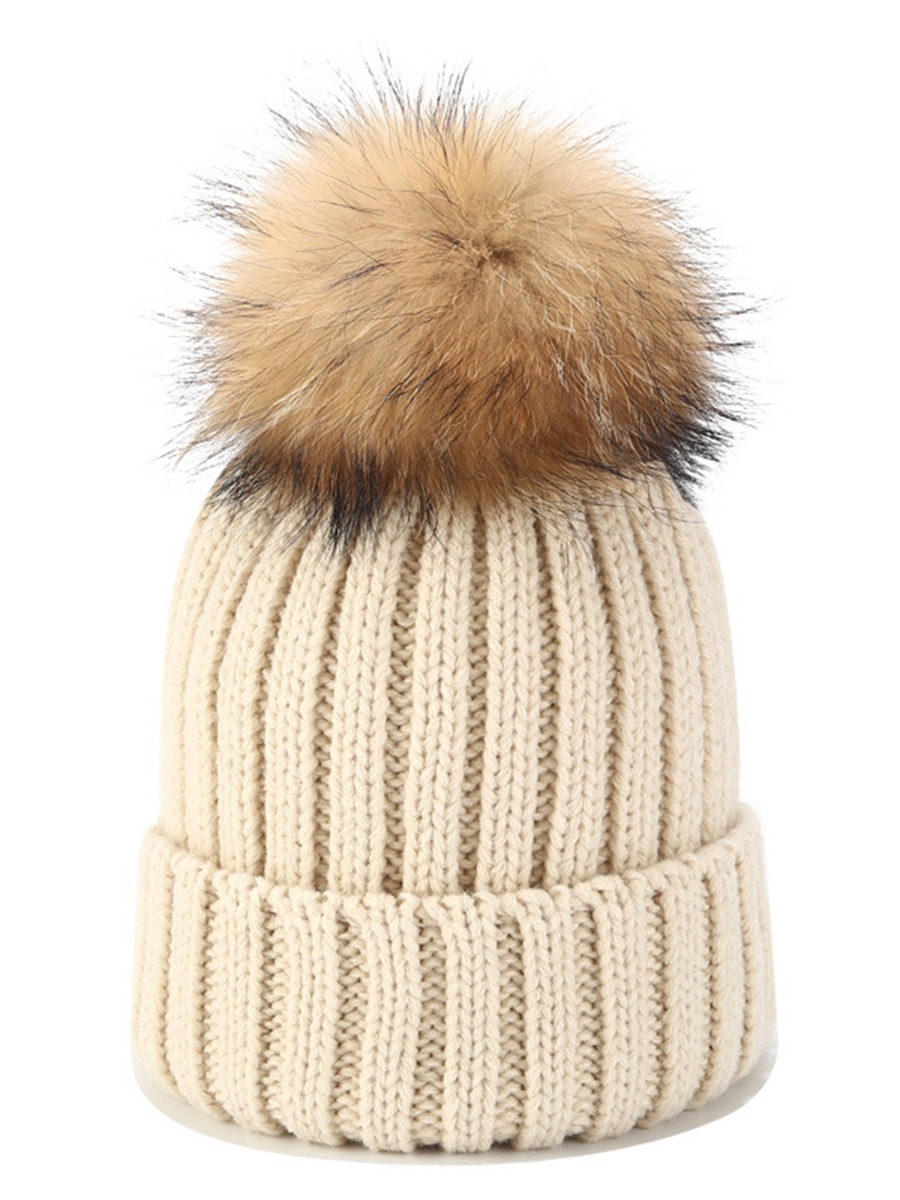 Faux-fur Pompom Knitting Beanie Hat