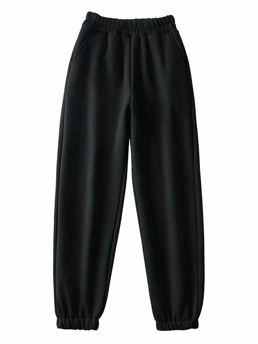 Women Plush Lined Solid Sweatpants