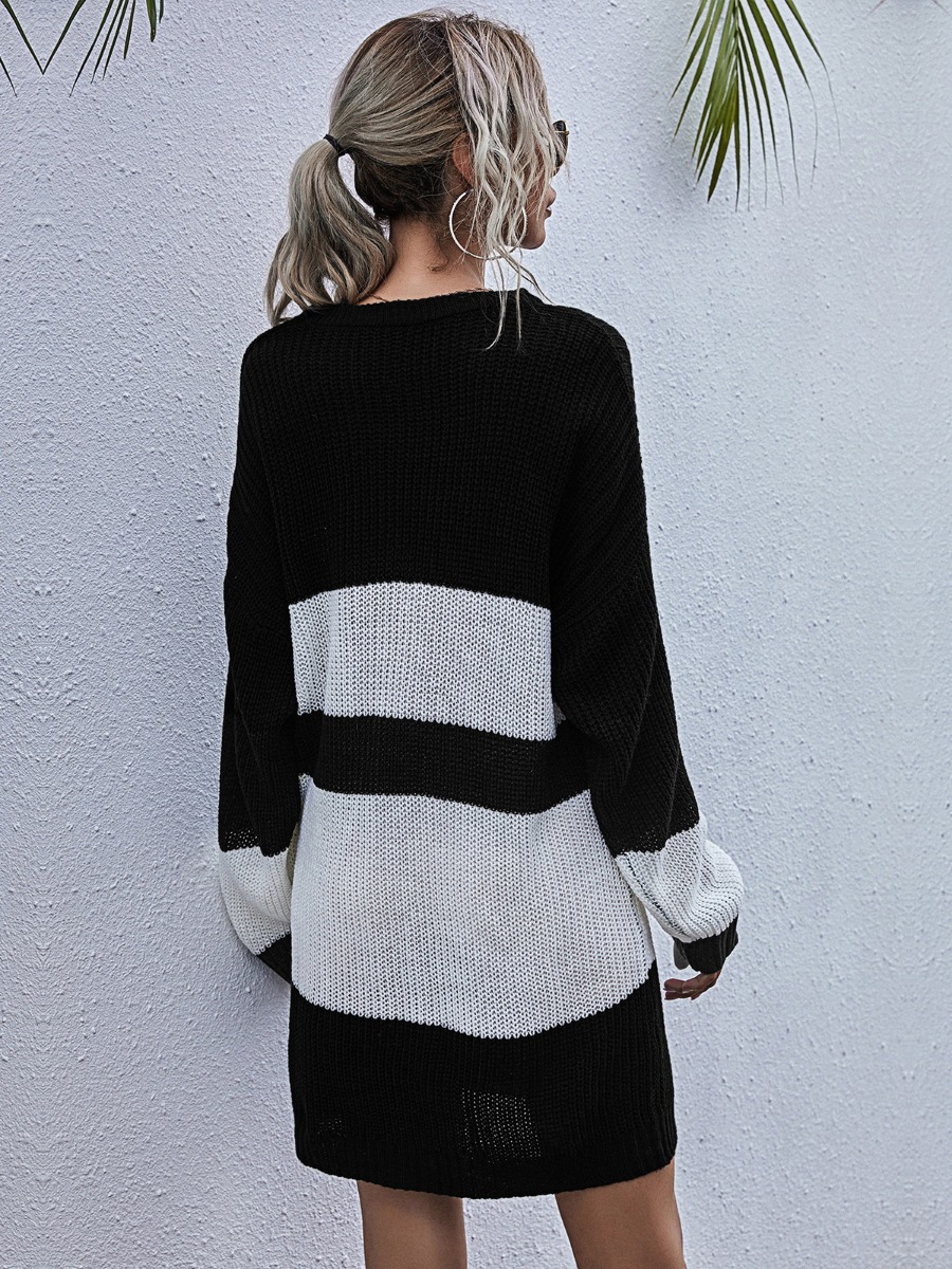 Color Blocking Smock Sweater Knitting Dress
