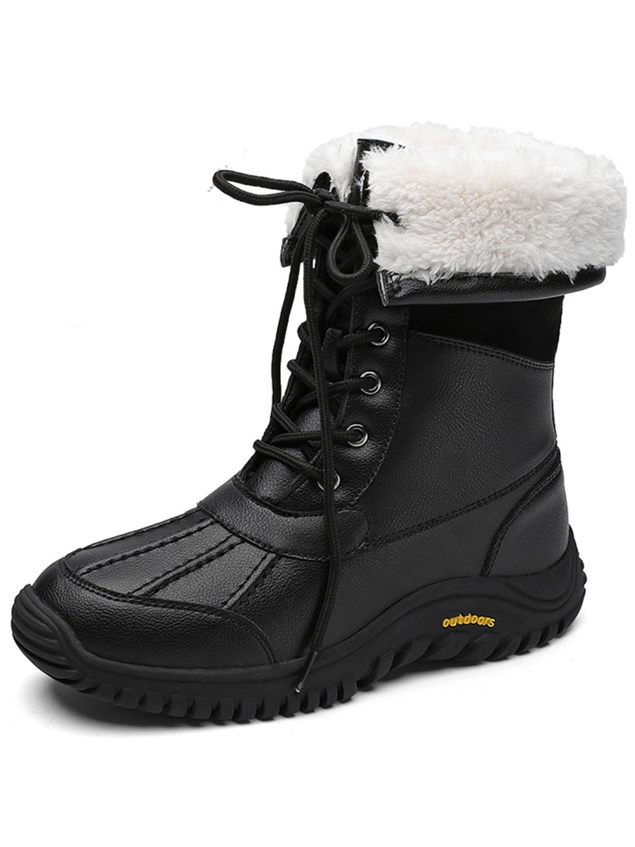 Lace-up Faux Fur Lined Mid-tube Boots