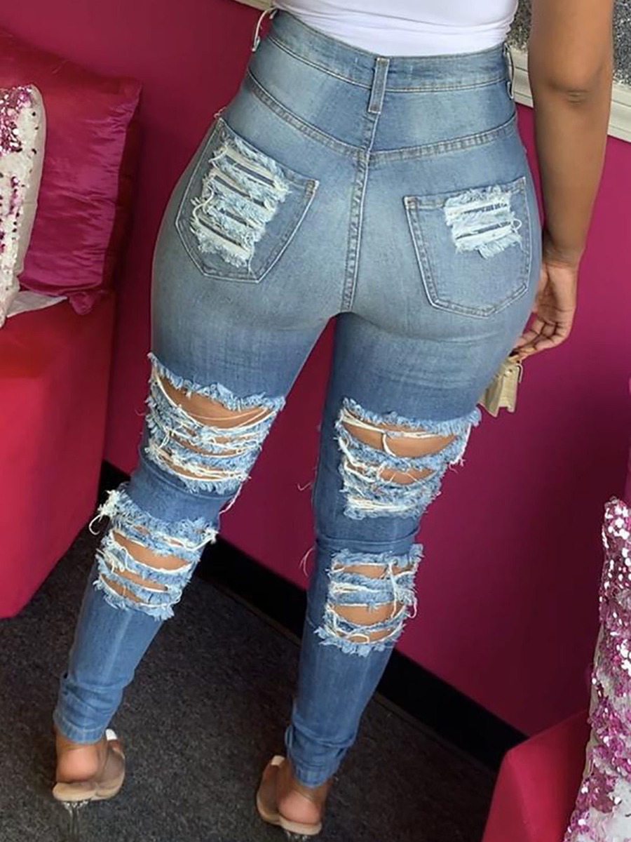 Women's High Waist Slim Ripped jeans