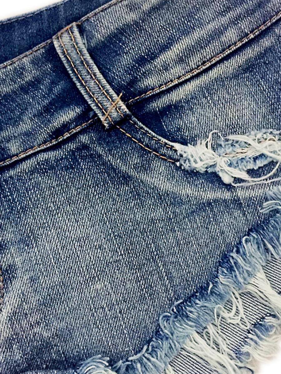 Low Waist Fringe Hem Ripped Mini Denim Shorts