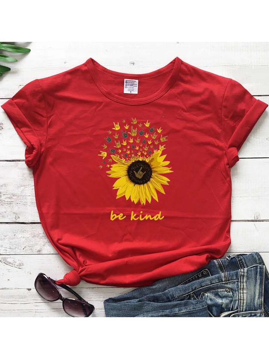 Be Kind Gesture Sunflower Print T-shirt