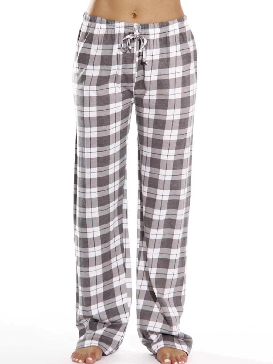 Drawstring Waist Colorblock Plaid Pajamas Pants
