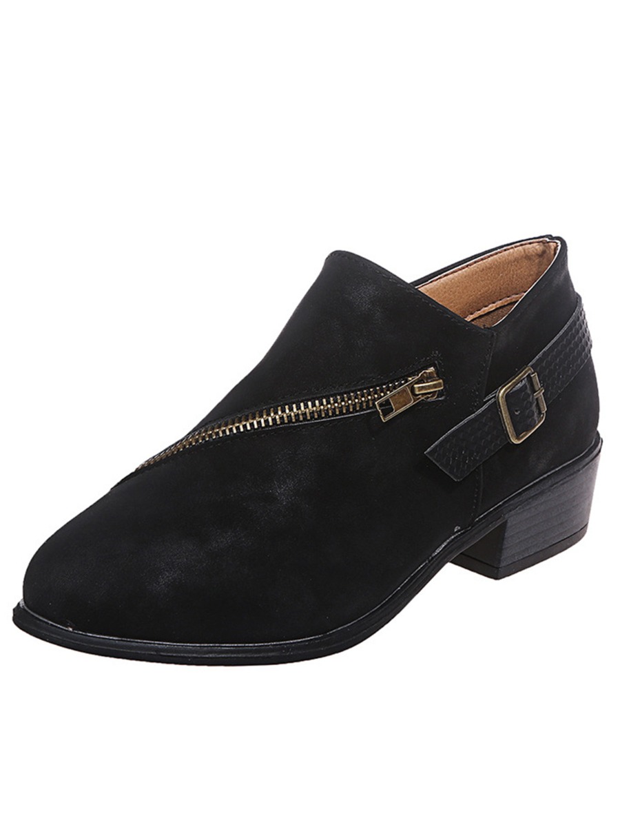 Slant Zipper Buckle Ankle Loafers Shoes