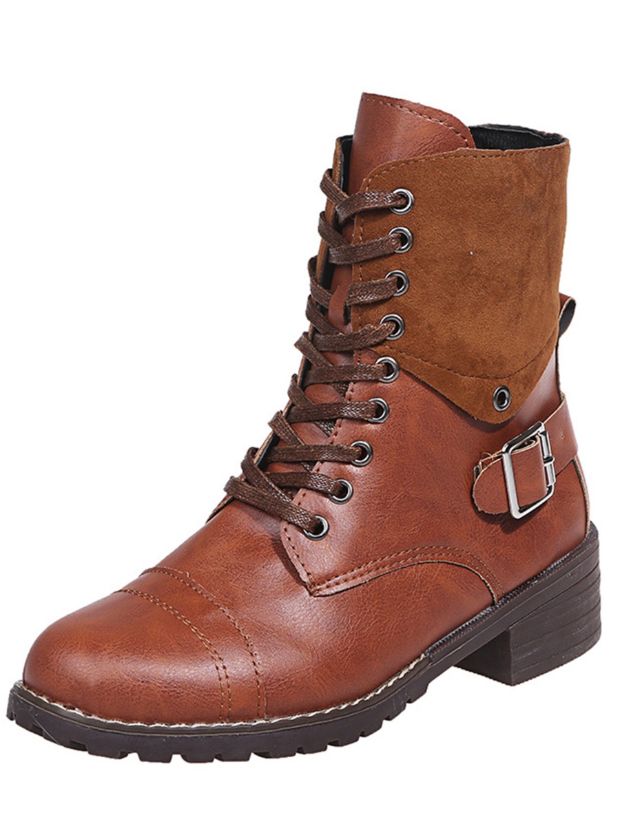 Contrast Color Buckle Lace-up Martin Boots