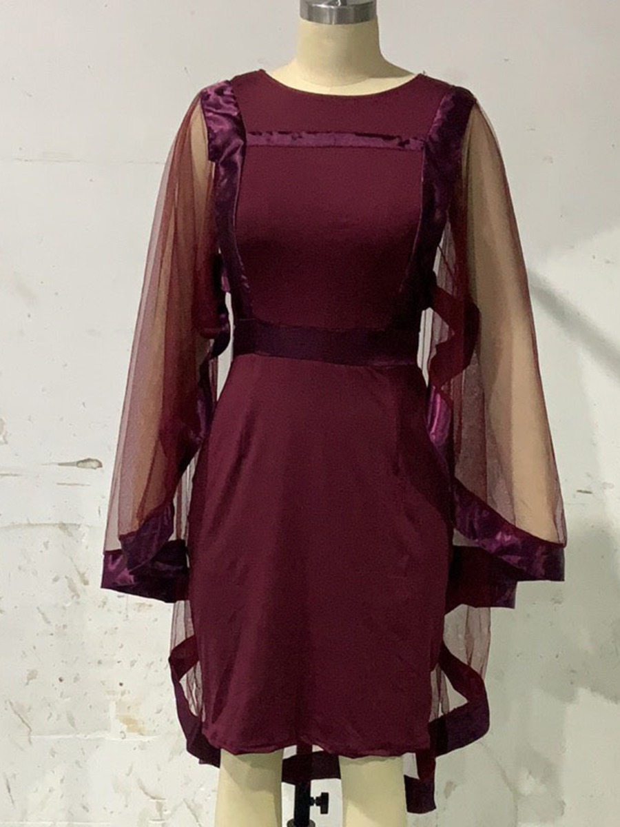 Solid Color Mesh Patchwork Cape Dress