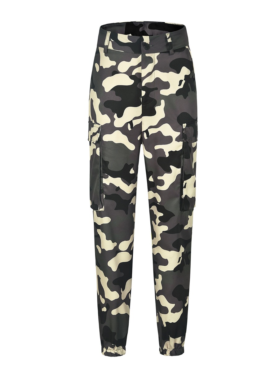 High Waist Pocket Detail Camouflage Cargo Pants